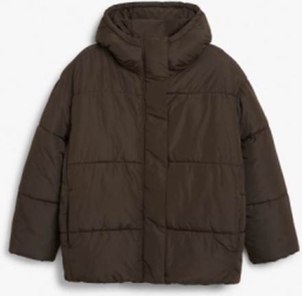 Oversized puffer jacket with hood - Brown