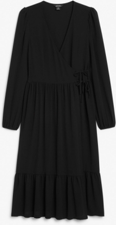 Long-sleeved wrap dress - Black