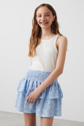 Gina Tricot - Y double frill skirt - kjolar - Blue - 146/152 - Female