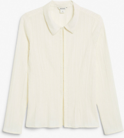 Crepe long sleeve collar blouse - Beige
