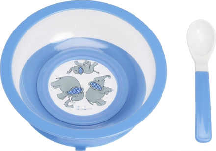 Playshoes bord met zuignap en lepel 16 cm junior blauw/wit 2-delig