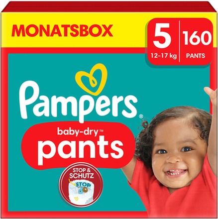 Pampers Baby-Dry Pants, størrelse 5 Junior , 12-17kg, månedlig æske (1 x 160 bleer)