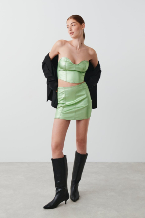 Gina Tricot - Metallic mini skirt - jeanskjolar - Green - M - Female