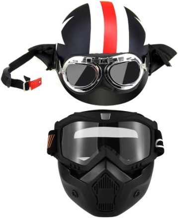 Motorrad Helm mit Brille Visier Schal Touring Helm für Harley + Maske abnehmbare Brille und Mund Filter für Open Face Helm