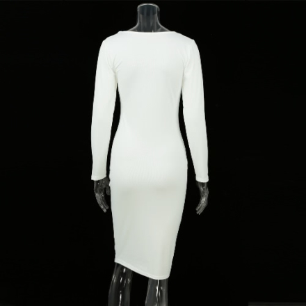Neue Mode Damen Kleid stürzen V Ausschnitt Criss Cross Riemen vorne Langarm Bodycon Fit Sexy Midi einteilig