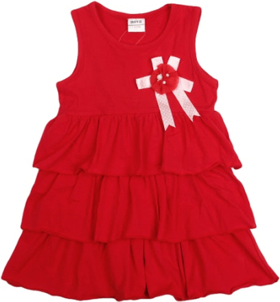 Neue süße Girls Kids Kleid Rüschen Saum Blume Brosche feste O-Neck ärmelloses süßes Kleid Rot