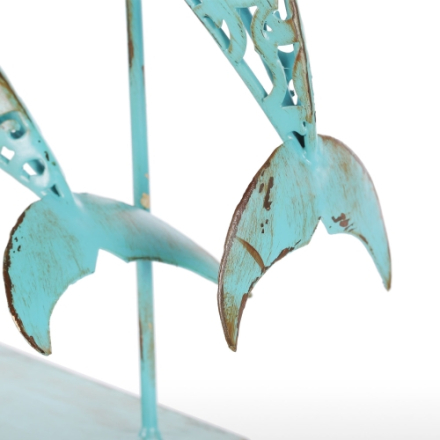 Zwei blaue Delphine Eisen handgemachte Statue Design Statue Ornament Meereslebewesen Retro-Effekt