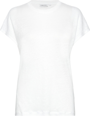 Linen Jersey C-Neck Top Ss T-shirts & Tops Short-sleeved Hvit Calvin Klein*Betinget Tilbud