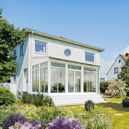 Fasademontert Med Ubrutt Tak Kjenne - Glassveranda/Hagestue 5280 X 3482 Mm, 1 Dør + 2 Overlys