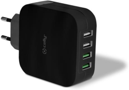 Celly Wall charger 4 USB poorten, output 4.8 A zwart