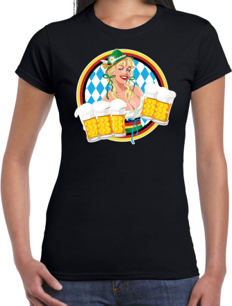 Oktoberfest / bierfeest drank fun t-shirt / outfit zwart met Beierse kleuren voor dames