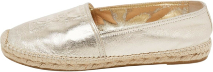 Pre -owned Leather preged Logo Espadrille Flats