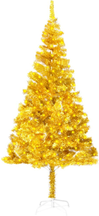 vidaXL Plastgran med fot och LED guld 180 cm PET