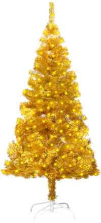 vidaXL Kunstig juletre med LED og stativ 150 cm PET gull