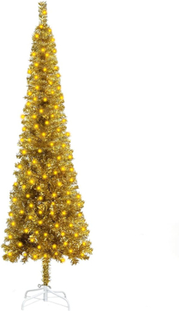vidaXL Slankt juletre med LED gull 120 cm