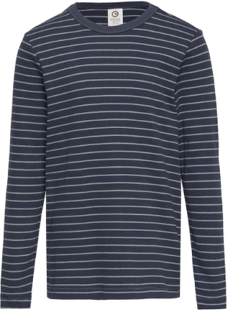 Stripe Rib L/S T Tops T-shirts Long-sleeved T-Skjorte Navy Müsli By Green Cotton