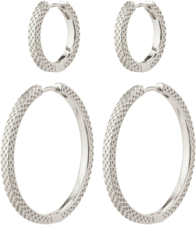 Pulse Recycled Earrings 2-In-1 Set Silver-Plated Accessories Jewellery Earrings Hoops Sølv Pilgrim*Betinget Tilbud