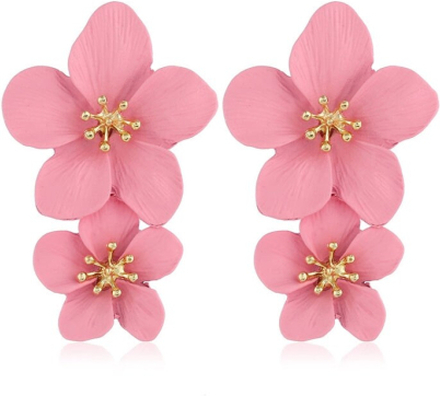 2 PCS Ladies Fashion Geometric Flower Earrings(Pink)