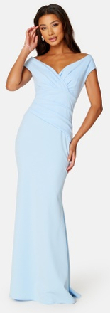 Goddiva Bardot Pleat Maxi Dress Powder Blue S (UK10)