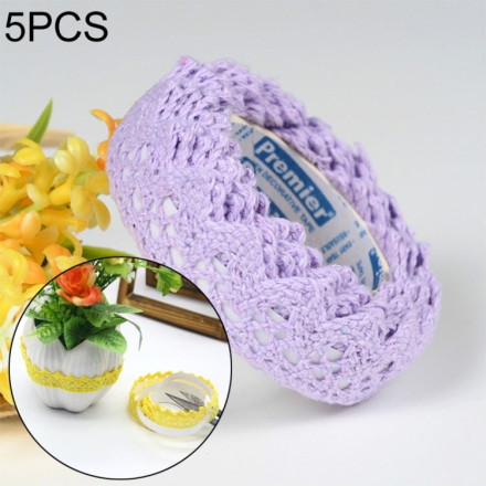 5 PCS Cotton Lace Fabric White Crochet Lace Roll Ribbon Knit Adhesive Tape Sticker Craft Decoration Stationery Supplies(PUrple)