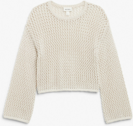 Open knit long sleeved top - White