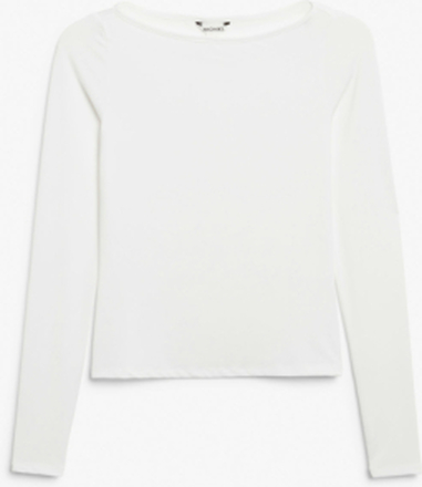 Long sleeve boat neck top - White