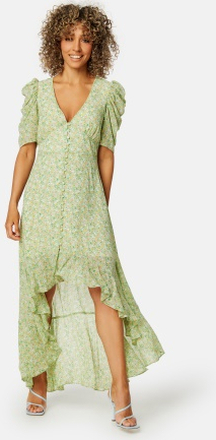 BUBBLEROOM Summer Luxe High-Low Midi Dress Green / Floral 48