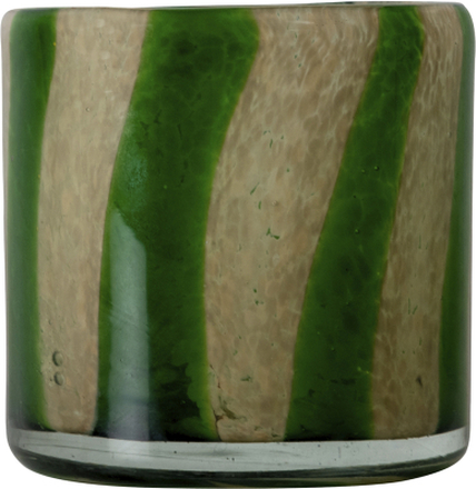 Byon - Calore telysholder 10x10 cm Curve grønn/beige stripete