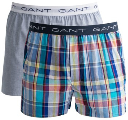 Gant 2P Cotton With Fly Boxer Shorts Lyseblå Ternet bomuld XX-Large Herre
