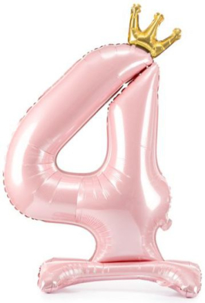 Lys Rosa Stående "4" Folieballong med Krone 84 cm