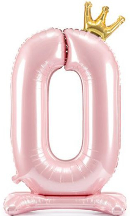 Lys Rosa Stående "0" Folieballong med Krone 84 cm