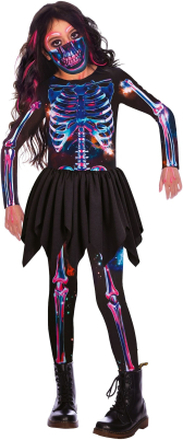 Neon Skelett med Kjol Barn Maskeraddräkt - Large