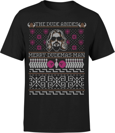The Dude Abides Merry Dudemas Man Men's Christmas T-Shirt - Black - XL