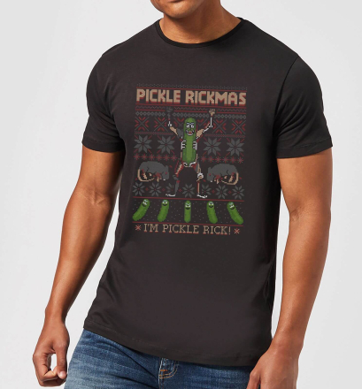 Rick and Morty Pickle Rick Men's Christmas T-Shirt - Black - XL