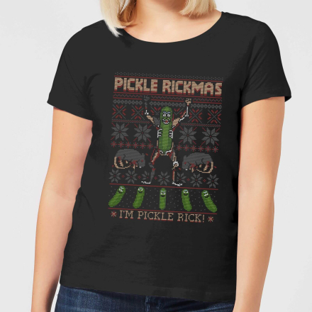 Rick and Morty Pickle Rick Women's Christmas T-Shirt - Black - L