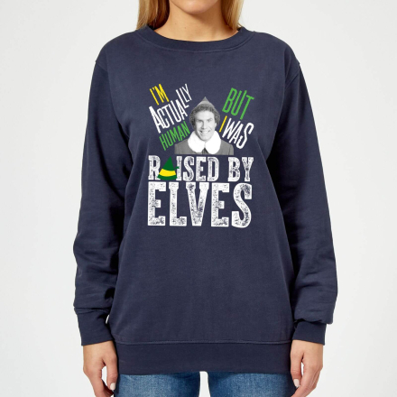 Elf Raised By Elves Women's Christmas Jumper - Navy - L