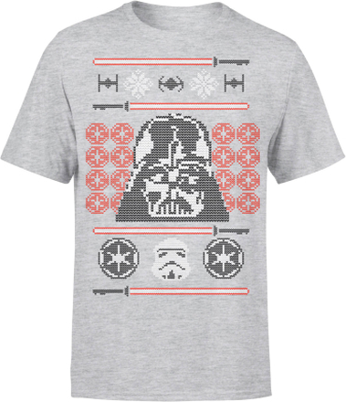 Star Wars Christmas Darth Vader Face Sabre Knit Grey T-Shirt - M