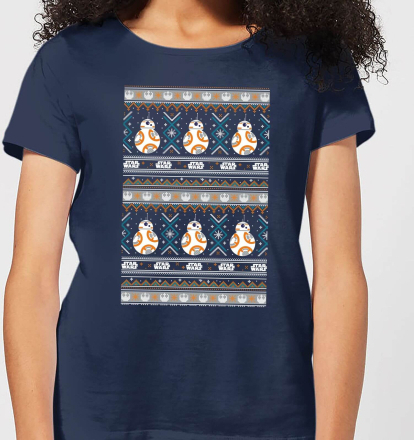 Star Wars BB-8 Pattern Women's Christmas T-Shirt - Navy - L
