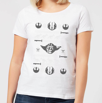 Star Wars Yoda Sabre Knit Women's Christmas T-Shirt - White - XXL - White
