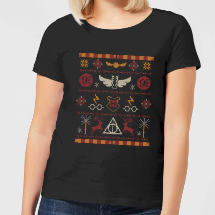 Harry Potter Knit Women's Christmas T-Shirt - Black - M