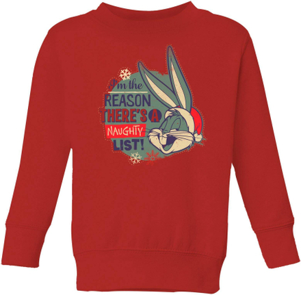 Looney Tunes I'm The Reason There Is A Naughty List Kids' Christmas Jumper - Red - 9-10 Years