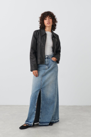 Gina Tricot - Denim slit skirt - jeanskjolar - Blue - 38 - Female