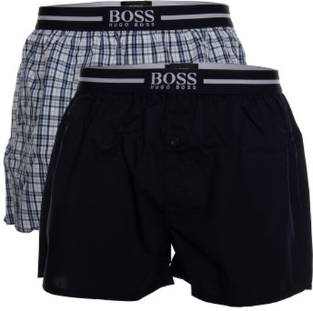 BOSS 2P Woven Boxer Shorts With Fly Mørkblå bomuld Large Herre