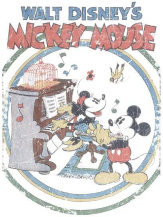 Disney Mickey Mouse Retro Poster Piano Women's T-Shirt - White - L - White