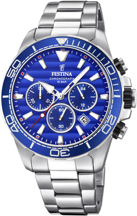 Festina F20361/2 Horloge Prestige Chrono staal zilverkleurig-blauw 44,3 mm