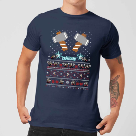 Marvel Avengers Thor Pixel Art Herren Christmas T-Shirt - Navy Blau - XL