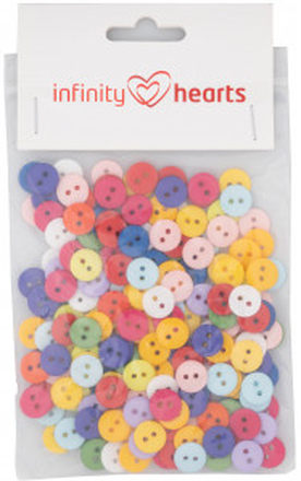 Infinity Hearts Knapper i Plastboks 2-Huls Runde Plastik Ass. Farver 1