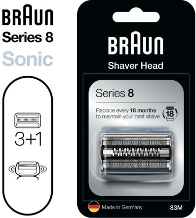 Braun Series 8 elektrisk rakapparat Kassett för ersättningshuvud i silver, 83M