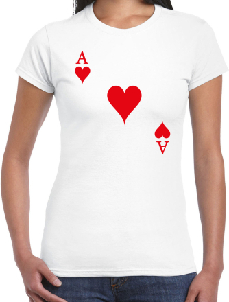 Casino thema verkleed t-shirt dames - harten aas - wit - poker t-shirt