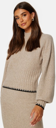 BUBBLEROOM Contrast Edge Knitted Sweater Beige melange L